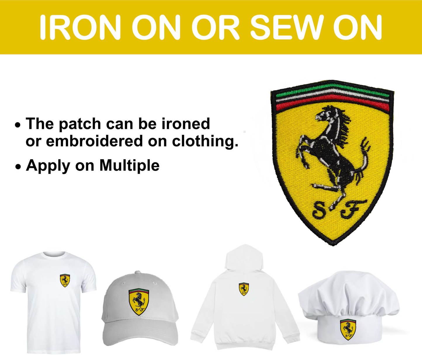 Ferrari Logo Crest Iron On Patch - Sew Patch - Crest Embroidered Patch