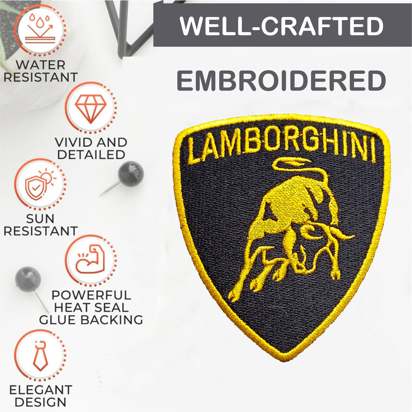 Lamborghini Logo Iron On Patch - Sew Patch - Crest Embroidered Patch