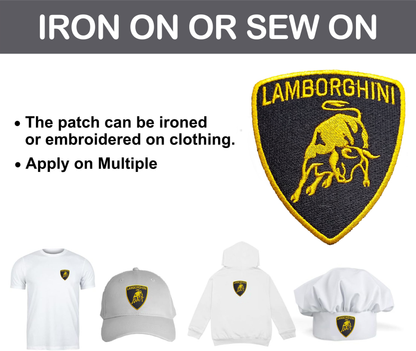 Lamborghini Logo Iron On Patch - Sew Patch - Crest Embroidered Patch